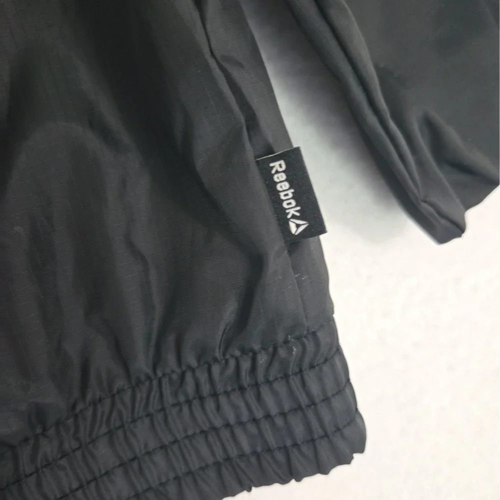 Reebok Windbreaker Jacket Youth XL 18 Zip Off Sleeves Black Logo Sport
